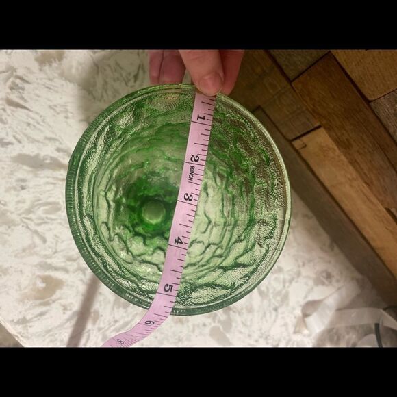 Vintage E.O Brody Co Green Crinkle Glass Compote Flower Vase - Picture 5 of 6